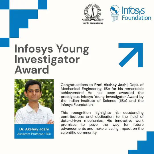 Dr. Akshay Joshi has been awarded the prestigious Infosys Young Investigator Award.